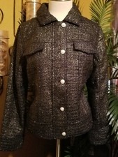 Chico's Nwt $169 L 12/14 Size 2 Women's Classic Jacket Navy Blue Foil Tweed