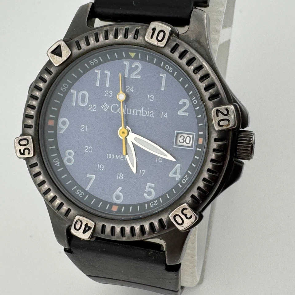 Columbia Reloj Cuarzo CL-7303 Mujer 100m Bisel Giratorio Negro Azul Batería Nueva Foto 2 de 4