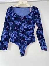Victoria's Secret PINK Cotton Long Sleeve Floral Bodysuit Top Blue Size S NWT
