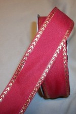 5 Yds. RED  GOLD FABRIC RIBBON 1 1/2" wide