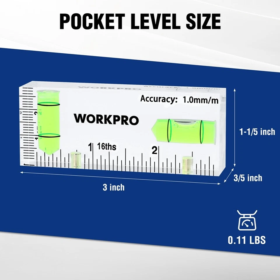 WORKPRO 3Inch Mini Level Tool Small Level Magnetic Level with 2 Bubbles 90°/180° - Image 3 of 4