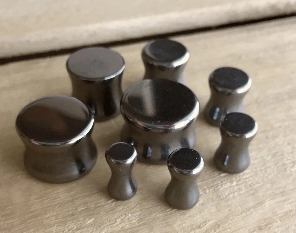 PAR de tapones de piedra de hematita medidores orgánicos de hemitita auriculares túneles joyería corporal Foto 3 de 4