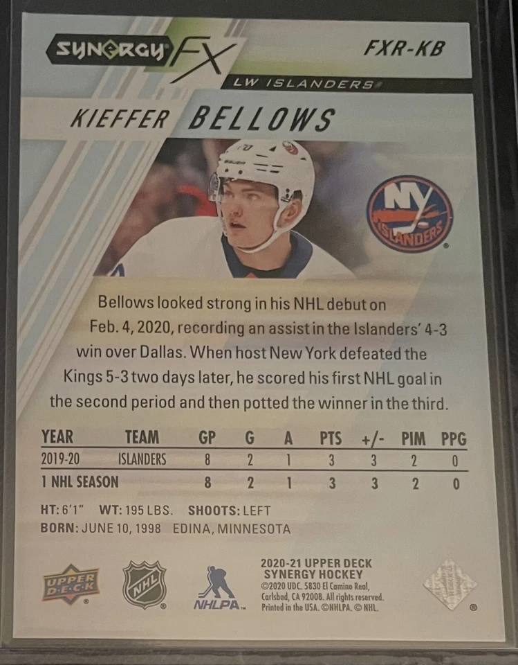 2020-21 Synergy FX Rookies Kieffer Bellows #FXR-KB Islanders SN# /749 - Image 2 of 2