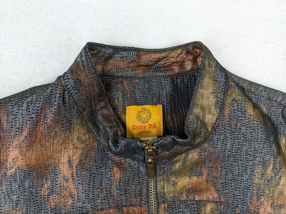 RUBY RD - WOMEN'S COPPER METALLIC PRINT 3/4 SLEEVE FULL ZIP JACKET - SIZE 10P - Image 4 of 4