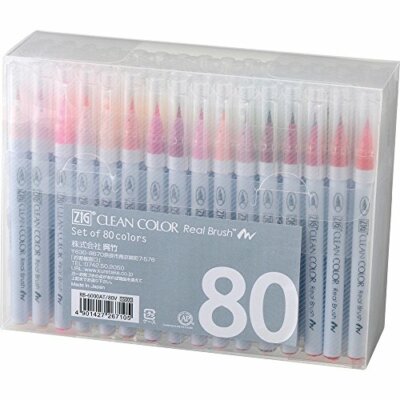 Kuretake ZIG Real Brush Pen Clean 80 Colors Set RB-6000AT80V NEW from Japan