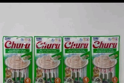 *4 PACK* INABA Churu Creamy Purée Cat Treat Tuna Chicken Recipe (16 Tubes Total)