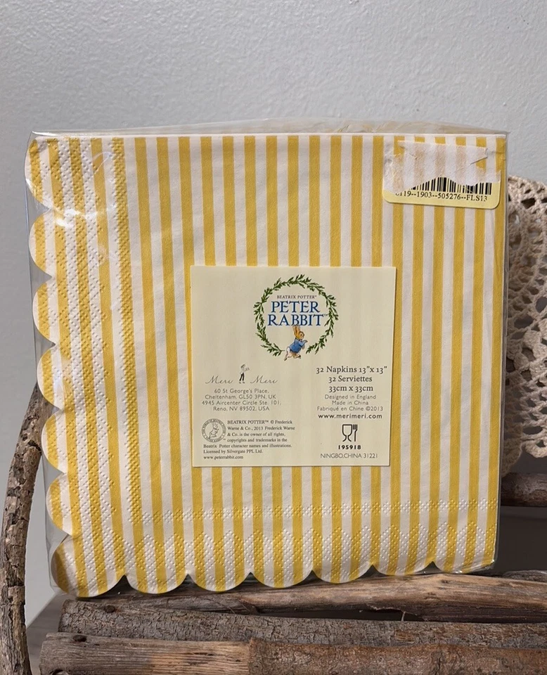 NEW MERI MERI PETER RABBIT HOP LITTLE RABBIT HOP HOP HOP 13 X 13 NAPKINS - Image 2 of 4