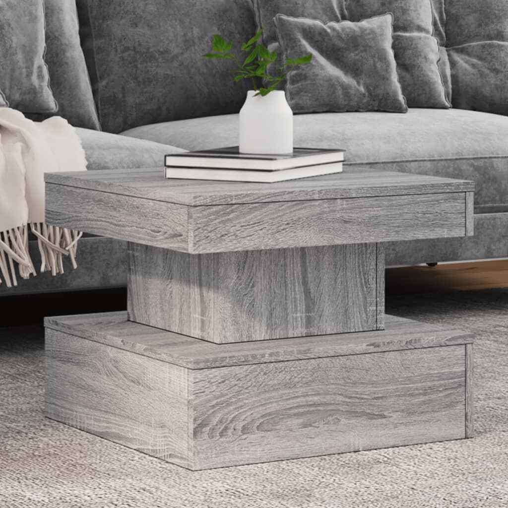 vidaXL Coffee Table with LED Lights Grey Sonoma 50x50x40 cm