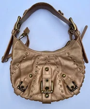 Isabella Fiore Metallic Leather Studded Buckles Jane Hobo Shoulder Bag