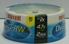 Maxell 4.7GB 2x DVD-RW 2 Hrs SP Mode Media Data Video 15 Pack Brand New 