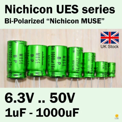 Nichicon UES Bi-Polar "MUSE” 6.3V-50V 1-1000uF Audio Capacitors ** UK Stock **