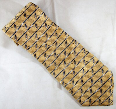 Fraser Thomson Sandy Tan Stripes & Ovals Silk Neck Tie 56'' Long x 4'' Wide (E764)