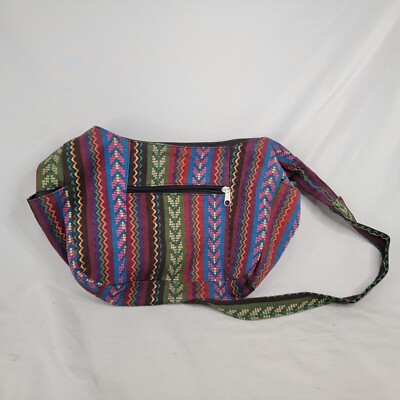 Bohemian Style Shoulder Bag Hobo Woven Hippie Peasant Stripes Multicolor 14x9