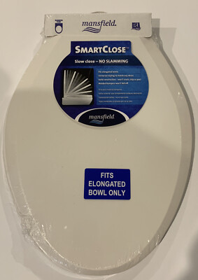 Mansfield Snartclose  White Plastic Toilet Seat Fits Elongated Bowls Only! (S)