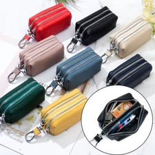 Genuine Leather Car Key Case Wallet Unisex Double Zipper Keychain Coin Purse Bag