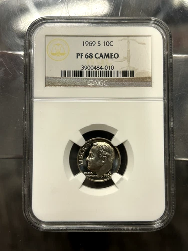1969 S Roosevelt Dime PF68 CAMEO NGC Certified