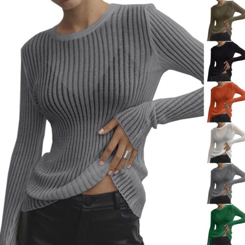 Trendy Long Sleeve Tops with Elegant Stripes and See Through Design for Women - Afbeelding 1 van 21
