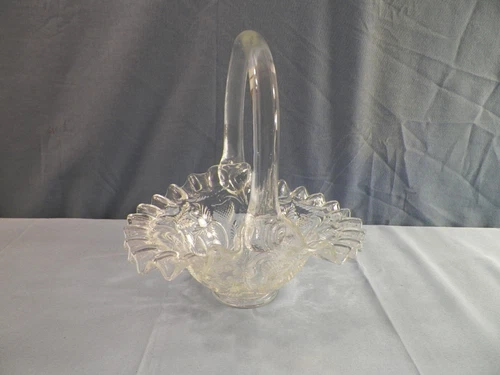 Fenton Clear Glass Basket w/ Inverted Strawberry Design