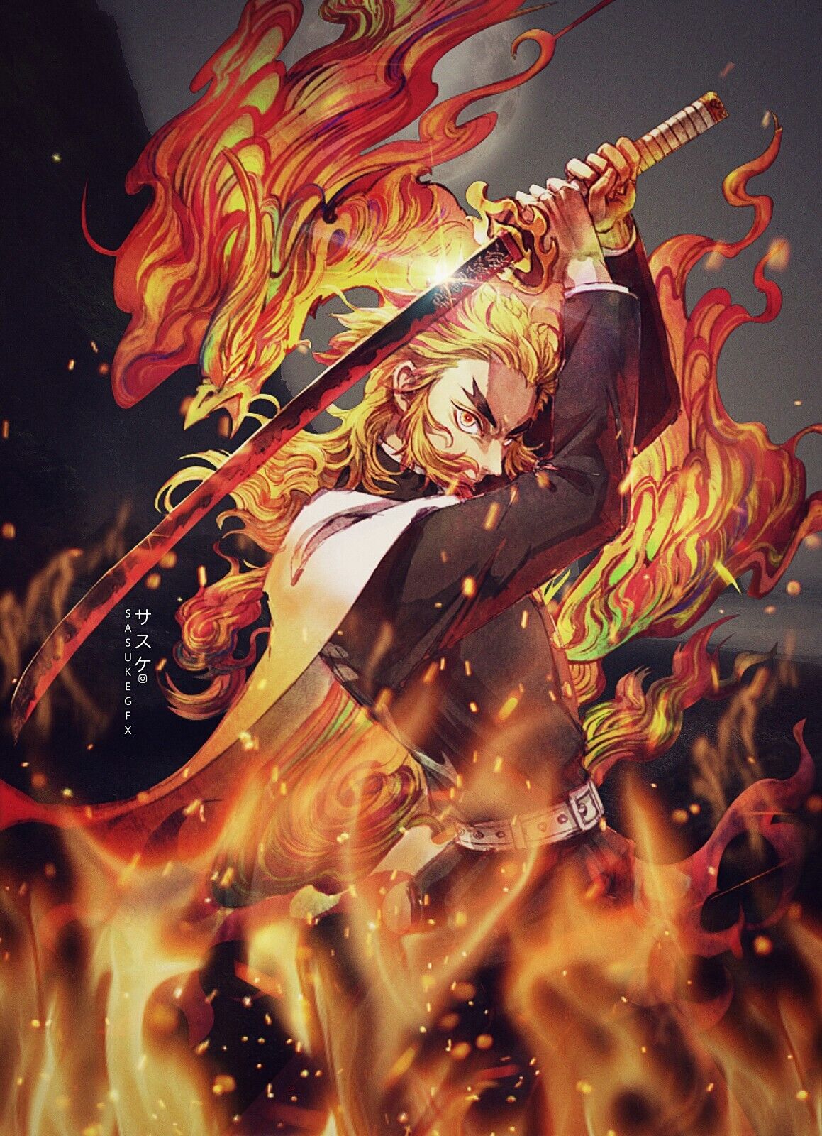 Demon Slayer Kyojuro Rengoku Flame Pillar Katana Anime Canvas Poster Wall  Art Decor Print Picture Paintings for Living Room Bedroom Decoration  Unframe：12×18inch(30×45cm) : : Home & Kitchen