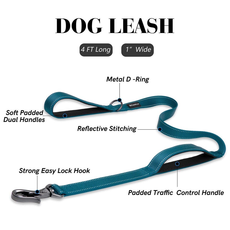 4FT Heavy Duty Dog Leash with Soft Padded Double Handle, Durable Strong