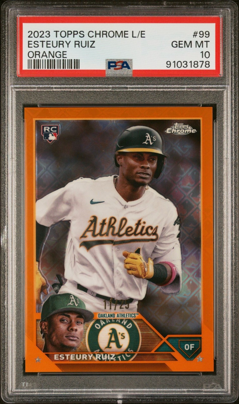 2023 Topps Chrome Orange Logofractor /25 Esteury Ruiz #99 Rookie PSA 10 GEM MT