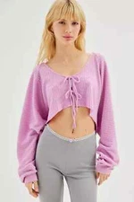 NEW Urban Outfitter Out From Under Raye Cozy Thermal Tie-Front Top Lilac