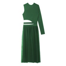 UK Womens Girls Rhinestone Lyrical Dance Dress Sheer Mesh Leotard Modern Costume