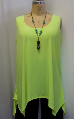 Coco & Juan Plus Size Tank Acid Green Traveler Knit Tank Tunic Top 3X/4X B60''