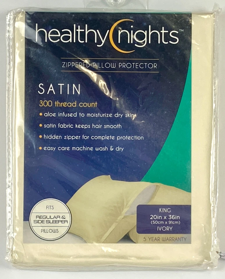 Healthy Nights Satin Pillow Protector 300 Thread King 20" x 36" Ivory Set of 3 - Image 2 of 4