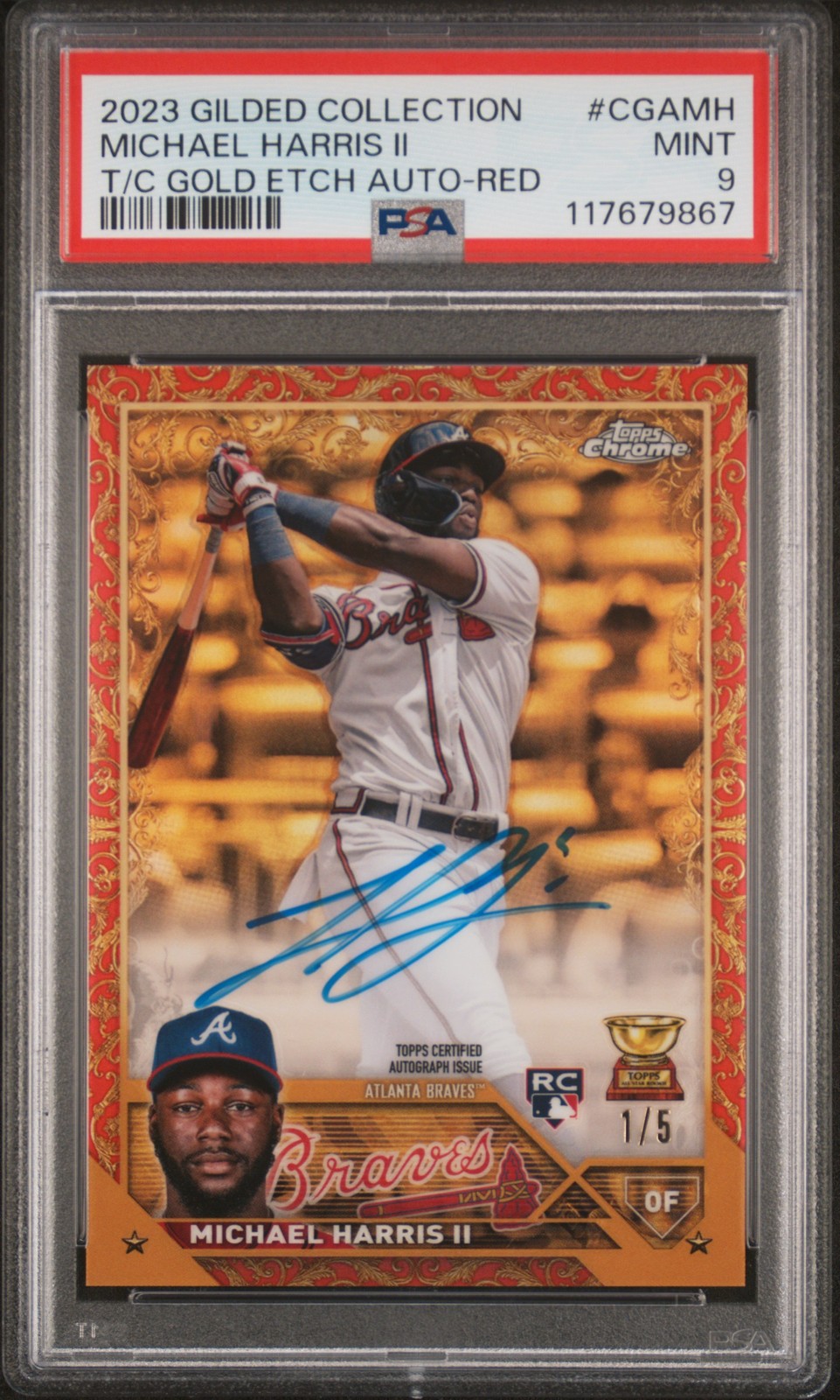 2023 TOPPS GILDED COLL TOPPS CHROME GOLD ETCH AUTOS MICHAEL HARRIS II 1/5 PSA 9