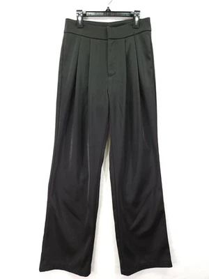Pantalones de vestir Forever 21 para mujer talla pequeña negros satinados plisados pierna ancha - Imagen 1 de 4
