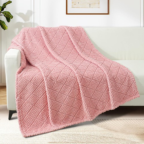Fuzzy Fleece Throw Blanket for Couch Bed Soft Fluffy Jacquard Waffle Blankets... - Picture 3 of 8