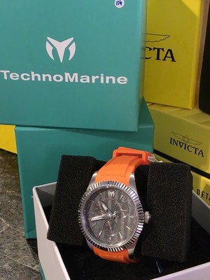 TechnoMarine Dream Quartz 42mm Silver Steel Gray Dial Orange Silicone 50m (107)