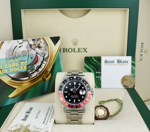 ROLEX Vintage 40mm SS GMT Master II Black Red 