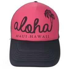Maui Hawaii Aloha Palm Tree Pink Black Trucker Hat OS Foam Snapback Adjustable