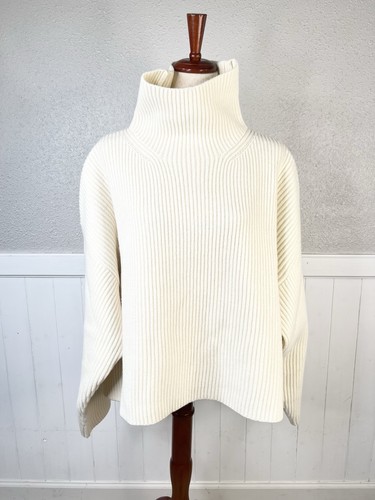 Toteme Sweater Wool-Blend Rib Knit Turtleneck Sz L Quiet Luxury Minimalist - Picture 4 of 15
