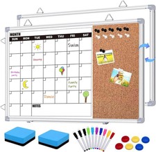 Calendar Whiteboard for Wall, 17" x 13" Double Sided Monthly Dry Erase Board Cal
