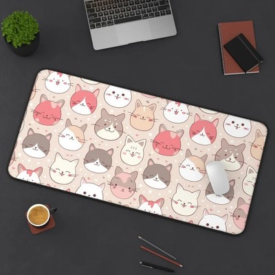 Kawaii Cats Desk Mat   Pink Anime Gaming Mouse Pad