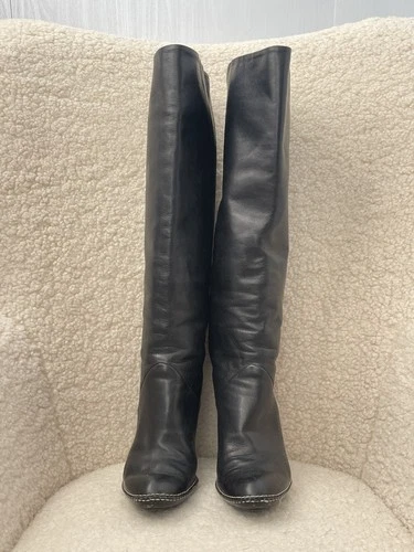Vintage BALDININI Black Leather Knee High Boots Size EU 39 US 8.5 Made in Italy - product listing photo