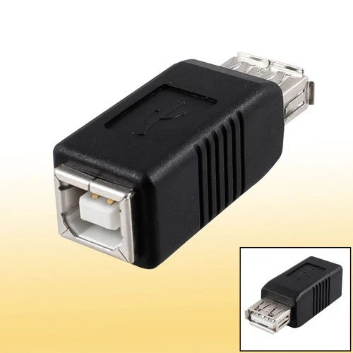 USB Adapter Printer Type A to Type B Female Connector Black Silver Tone