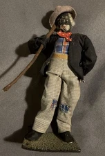 Antique Folk Art Primitive Textile Doll of Man w/ Walking Stick Hiding Flowers