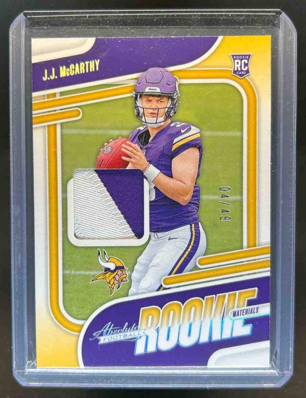 JJ McCarthy Panini Absolute Absolute Rookie Materials #ARMJMY Holo Silver