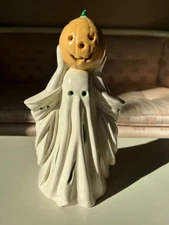 Vtg Byron Molds? 1981 Ceramic GHOST With PUMPKIN On HEAD Figurine 8.5" X 4.75"