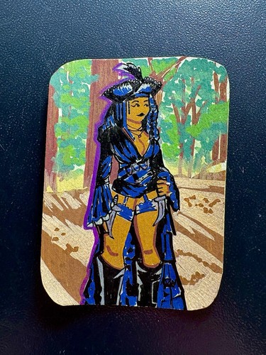 ACEO Original Pinup Lady Pirate Acrylic On Paper 2.5x3.5 by BrieMcDoodles