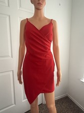Planet Gold Juniors Asymmetrical Wrap Mini Dress M  Red V-neck foam bust cups