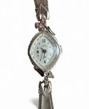 Vintage Hamilton Ladies Watch Diamonds 14K Gold Not Working Art Deco Mesh Band