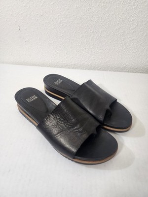 Eileen Fisher Sandals  Koha Black Tumbled Leather Platform Slide Slip On Size 9