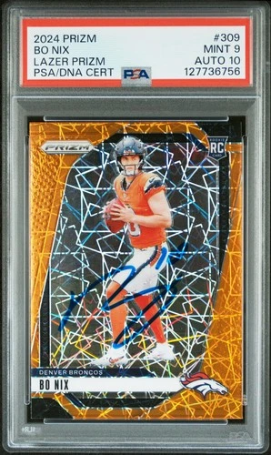Bo Nix 2024 Prizm Lazer Signed Football Rookie Card #309 PSA 9 Auto 10 127736756