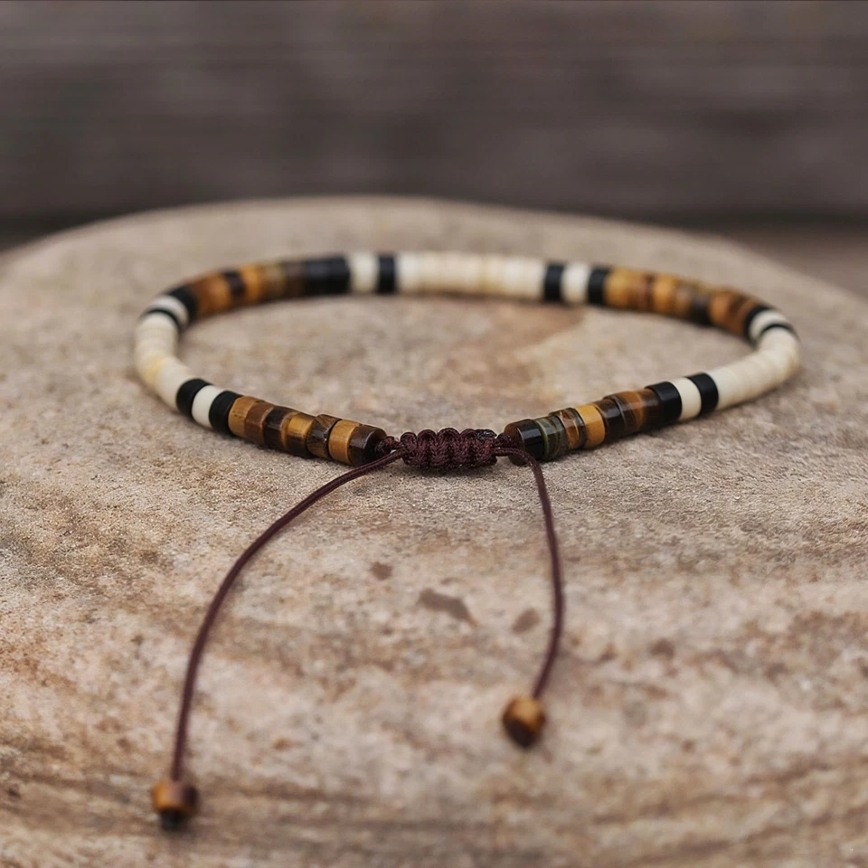 Pulseira ajustável feminina masculina cura miçangas olho de tigre e jade branca presentes ideais - Imagem 2 de 2