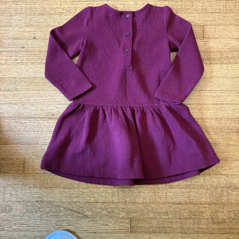 Vestido Janie and Jack Niñas 2T Púrpura Punto Texturizado Manga Larga Volantes Cuello en V Foto 2 de 4